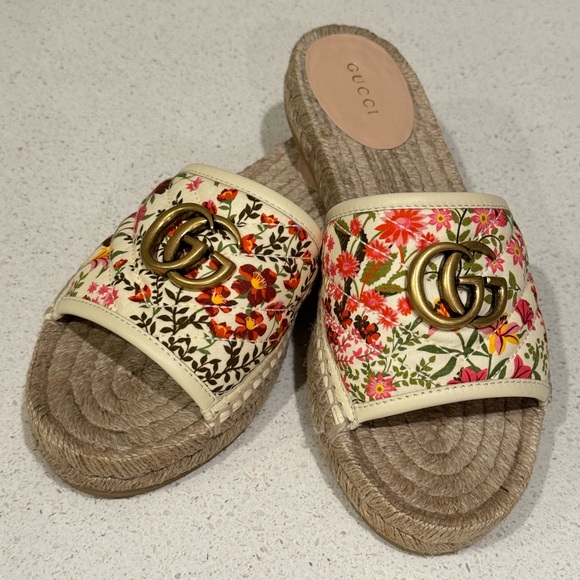 SOLD Gucci Pilar GG Floral Espadrille Sandals EU 37 US 7 - Picture 2 of 8